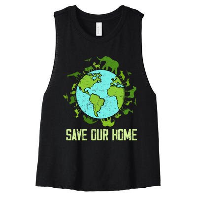 Save Our Home Animals Wildlife Conservation Earth Day 2024 Women's Racerback Cropped Tank