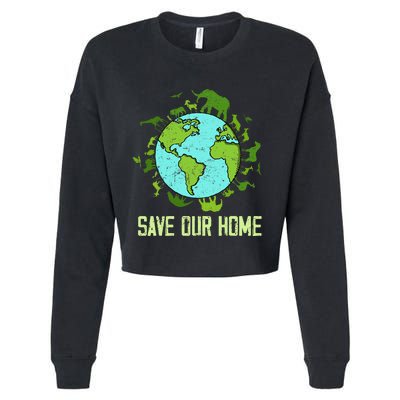 Save Our Home Animals Wildlife Conservation Earth Day 2024 Cropped Pullover Crew