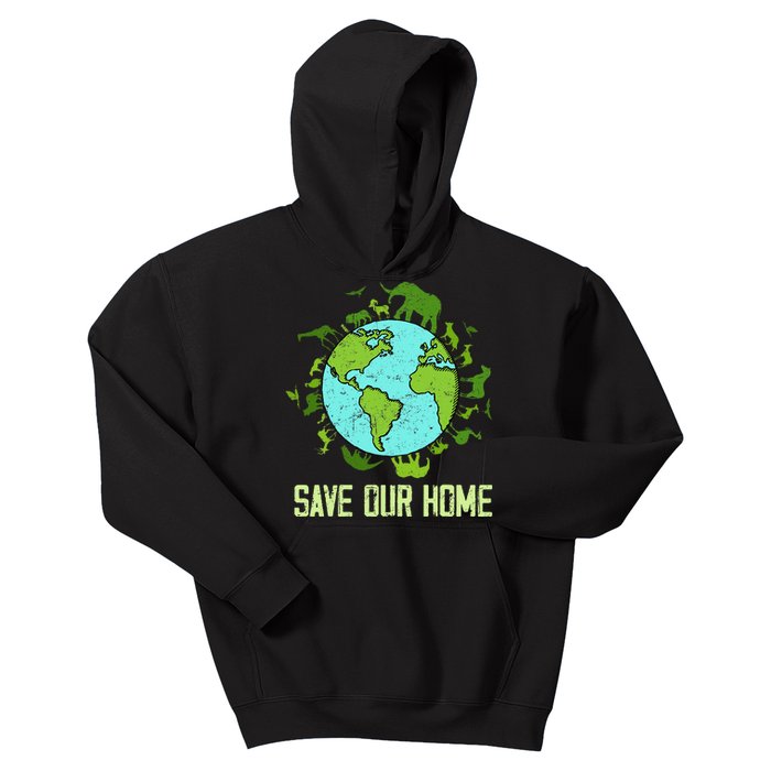 Save Our Home Animals Wildlife Conservation Earth Day 2024 Kids Hoodie