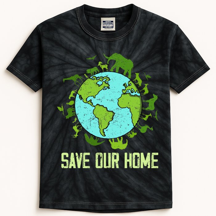 Save Our Home Animals Wildlife Conservation Earth Day 2024 Kids Tie-Dye T-Shirt