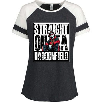 Straight Outta Haddonfield Michael Halloween Horror Character Enza Ladies Jersey Colorblock Tee