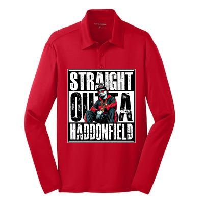 Straight Outta Haddonfield Michael Halloween Horror Character Silk Touch Performance Long Sleeve Polo