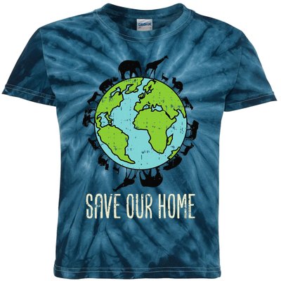 Save Our Home Animals Wildlife Conservation Earth Day Gift Kids Tie-Dye T-Shirt