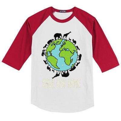 Save Our Home Animals Wildlife Conservation Earth Day Gift Kids Colorblock Raglan Jersey