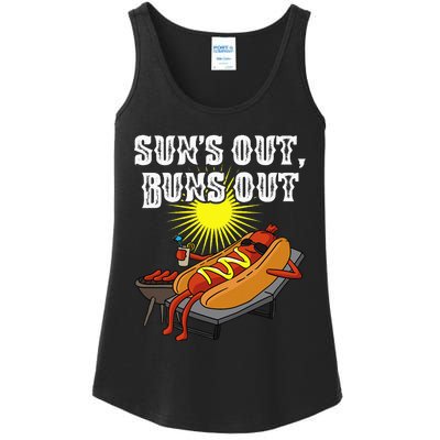 Suns Out Hot Dog Buns Out Funny Sausage Bbq Food Barbecue Ladies Essential Tank