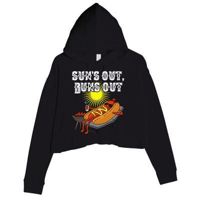 Suns Out Hot Dog Buns Out Funny Sausage Bbq Food Barbecue Crop Fleece Hoodie