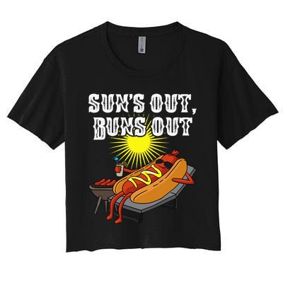 Suns Out Hot Dog Buns Out Funny Sausage Bbq Food Barbecue Women's Crop Top Tee