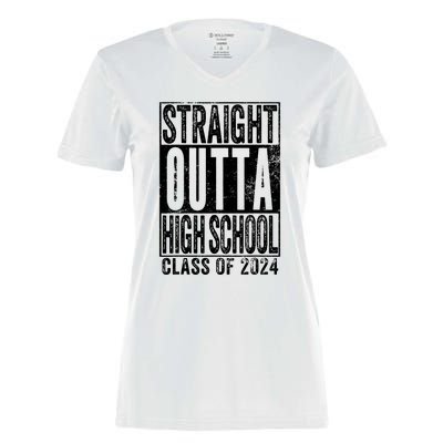 Straight Outta High School Graduation Class Of 2024 Grad Women's Momentum V-Neck T-Shirt