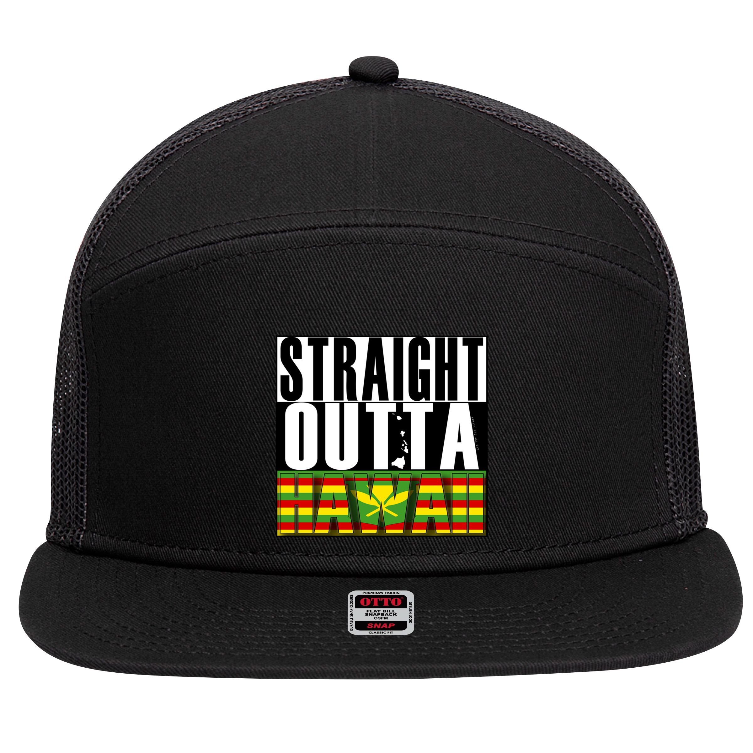 Straight Outta Hawaii Flag By Hawaii Nei All Day Gift 7 Panel Mesh Trucker Snapback Hat