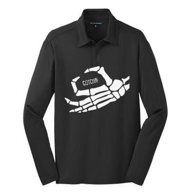 Skeleton Ok Hand Sign Lazy DIY Halloween Costume Funny Bones Silk Touch Performance Long Sleeve Polo