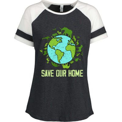 Save Our Home Animals Wildlife Conservation Earth Day 2024 Enza Ladies Jersey Colorblock Tee