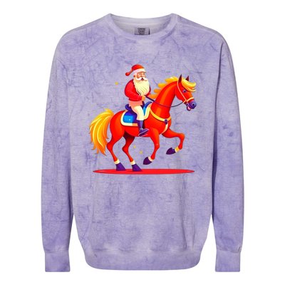 Santa On Horseback A Perfect Festive Christmas Xmas Graphic Cute Gift Colorblast Crewneck Sweatshirt