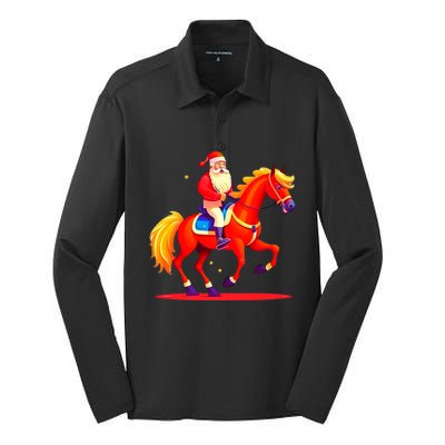 Santa On Horseback A Perfect Festive Christmas Xmas Graphic Cute Gift Silk Touch Performance Long Sleeve Polo