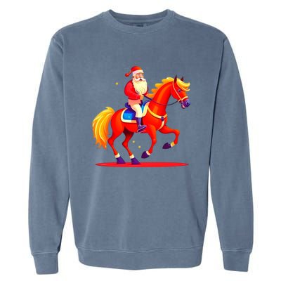 Santa On Horseback A Perfect Festive Christmas Xmas Graphic Cute Gift Garment-Dyed Sweatshirt