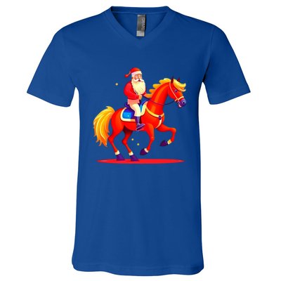 Santa On Horseback A Perfect Festive Christmas Xmas Graphic Cute Gift V-Neck T-Shirt