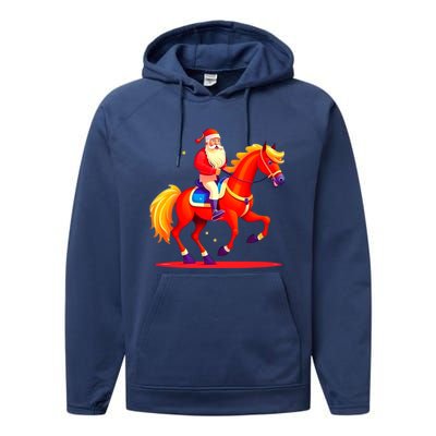 Santa On Horseback A Perfect Festive Christmas Xmas Graphic Cute Gift Performance Fleece Hoodie