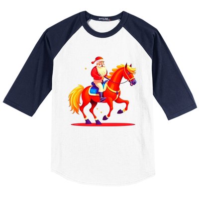 Santa On Horseback A Perfect Festive Christmas Xmas Graphic Cute Gift Baseball Sleeve Shirt