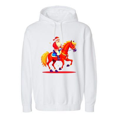 Santa On Horseback A Perfect Festive Christmas Xmas Graphic Cute Gift Garment-Dyed Fleece Hoodie