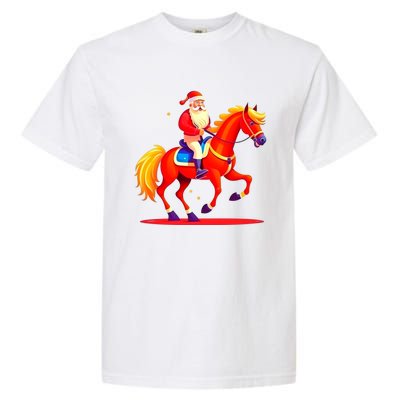 Santa On Horseback A Perfect Festive Christmas Xmas Graphic Cute Gift Garment-Dyed Heavyweight T-Shirt