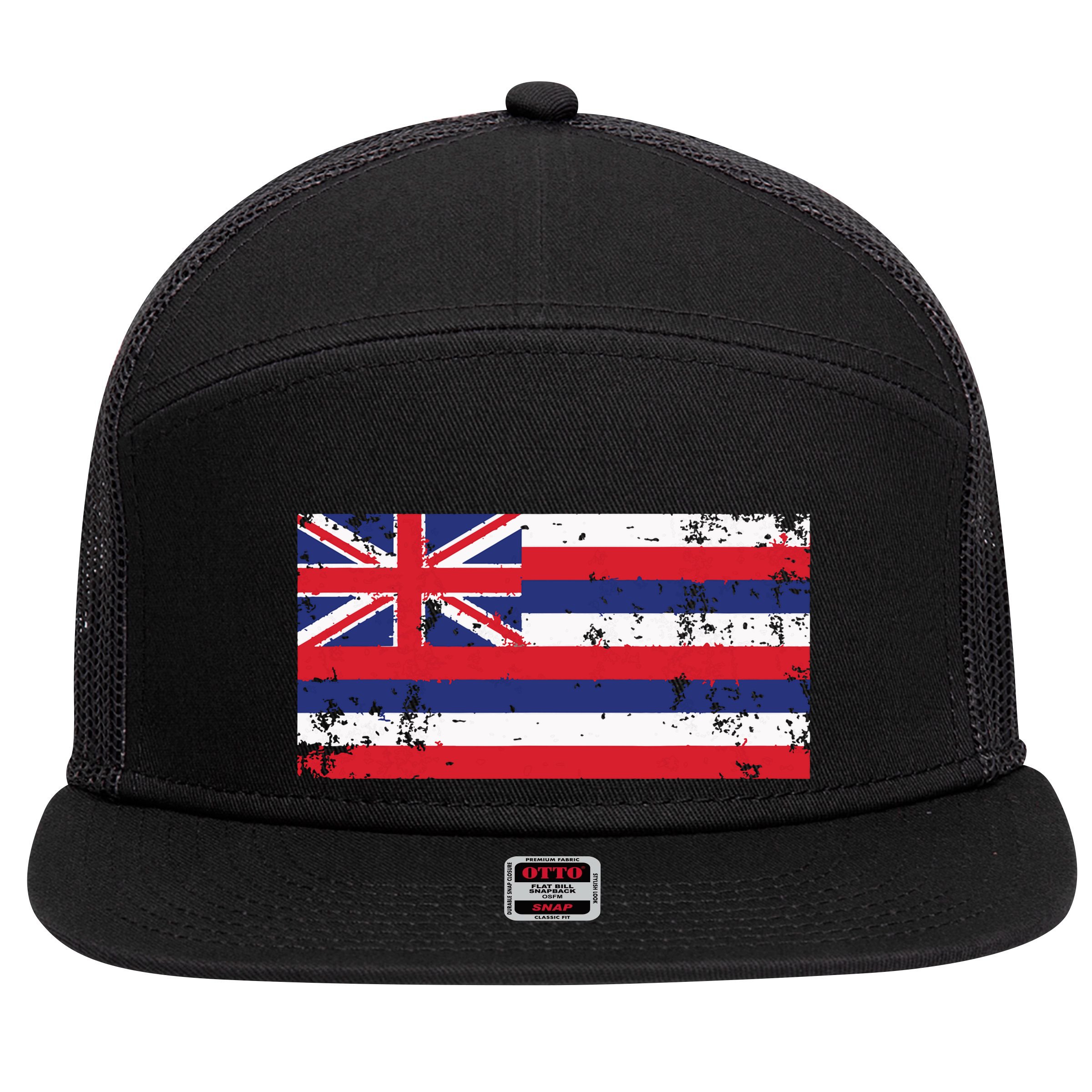 State Of Hawaii Flag Hawaiian Flag Island Hawaii Love 7 Panel Mesh Trucker Snapback Hat