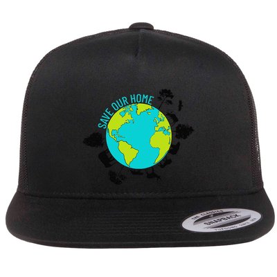 Save Our Home Planet Globe Animals Trees Earth Day April 22 Flat Bill Trucker Hat