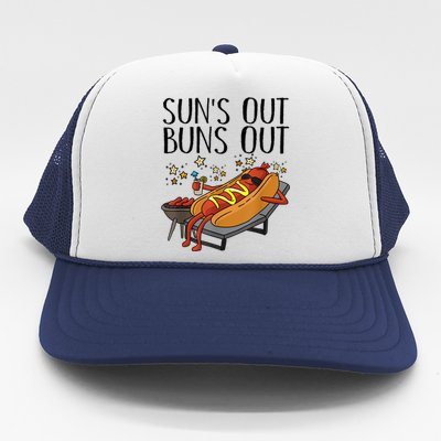 Suns Out Hot Dog Buns Out Funny Sausage Bbq Food Lover Gift Trucker Hat