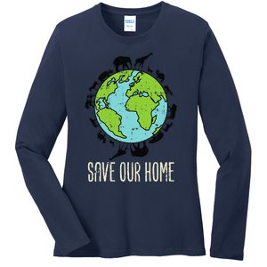 Save Our Home Animals Wildlife Conservation Earth Day Gift Ladies Long Sleeve Shirt