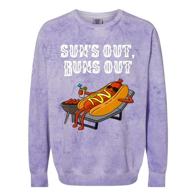 Suns Out Hotdog Buns Out Funny Sausage Bbq Fast Food Punny Gift Colorblast Crewneck Sweatshirt