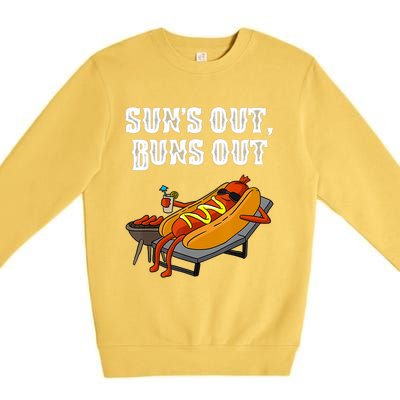 Suns Out Hotdog Buns Out Funny Sausage Bbq Fast Food Punny Gift Premium Crewneck Sweatshirt