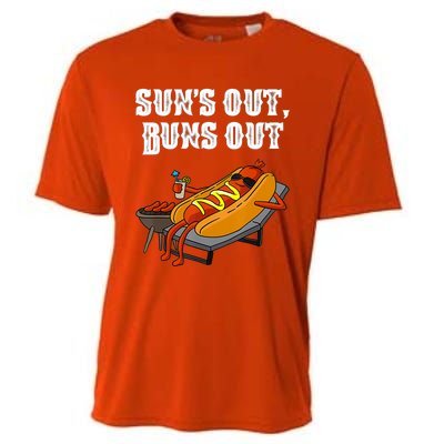 Suns Out Hotdog Buns Out Funny Sausage Bbq Fast Food Punny Gift Cooling Performance Crew T-Shirt