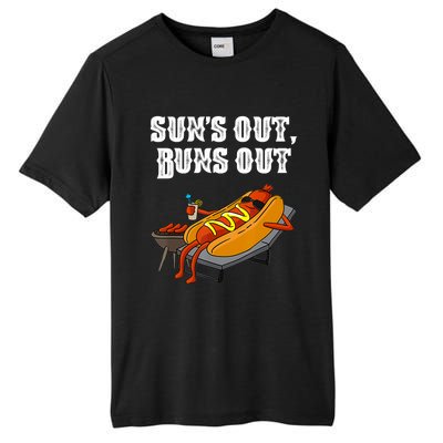 Suns Out Hotdog Buns Out Funny Sausage Bbq Fast Food Punny Gift Tall Fusion ChromaSoft Performance T-Shirt