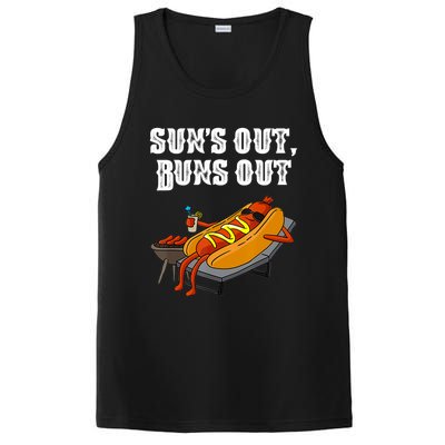 Suns Out Hotdog Buns Out Funny Sausage Bbq Fast Food Punny Gift PosiCharge Competitor Tank