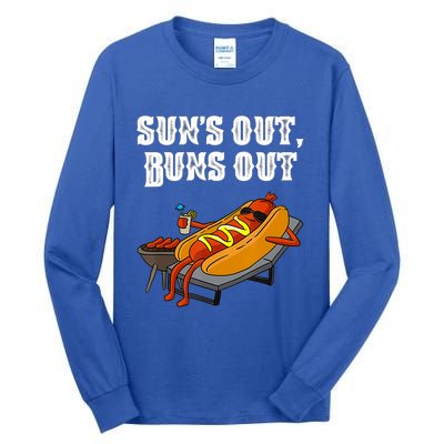 Suns Out Hotdog Buns Out Funny Sausage Bbq Fast Food Punny Gift Tall Long Sleeve T-Shirt