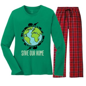 Save Our Home Animals Wildlife Conservation Earth Day Gift Women's Long Sleeve Flannel Pajama Set 