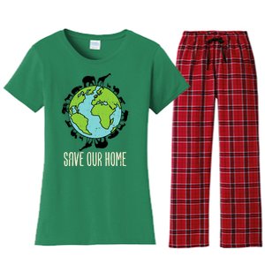 Save Our Home Animals Wildlife Conservation Earth Day Gift Women's Flannel Pajama Set