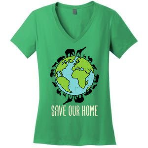 Save Our Home Animals Wildlife Conservation Earth Day Gift Women's V-Neck T-Shirt