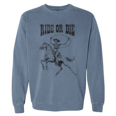 Skeleton On Horse Garment-Dyed Sweatshirt