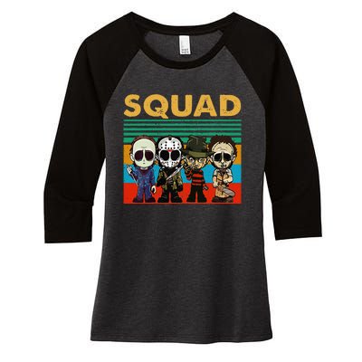 Squad of Horror Embrace the Spooky Season with Your Favorite Characters Women's Tri-Blend 3/4-Sleeve Raglan Shirt