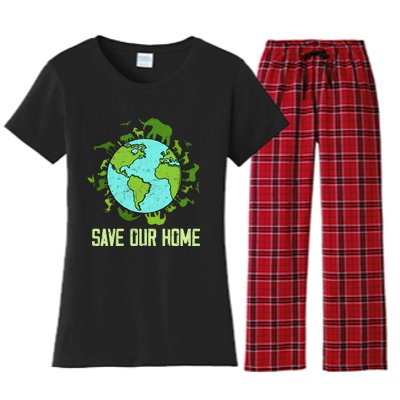 Save Our Home Animals Wildlife Conservation Earth Day 2024 Women's Flannel Pajama Set