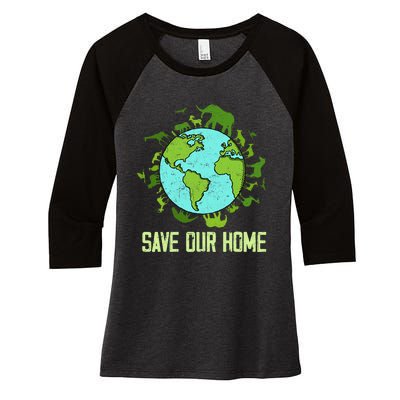 Save Our Home Animals Wildlife Conservation Earth Day 2024 Women's Tri-Blend 3/4-Sleeve Raglan Shirt