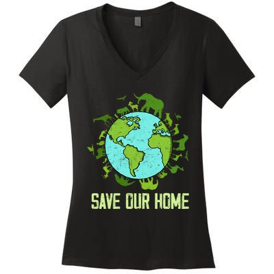 Save Our Home Animals Wildlife Conservation Earth Day 2024 Women's V-Neck T-Shirt