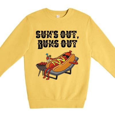 Suns Out Hot Dog Buns Out Funny Sausage BBQ Food Lover Gift Premium Crewneck Sweatshirt