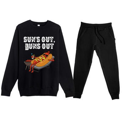 Suns Out Hot Dog Buns Out Funny Sausage BBQ Food Lover Gift Premium Crewneck Sweatsuit Set