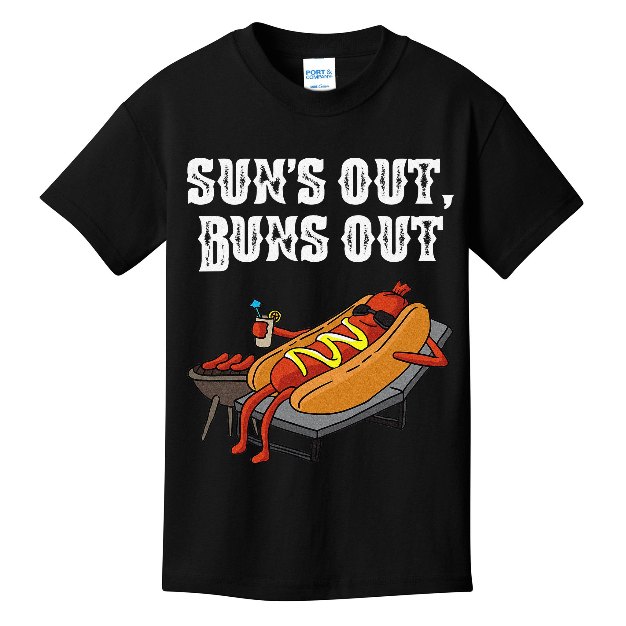 Suns Out Hot Dog Buns Out Funny Sausage BBQ Food Lover Gift Kids T-Shirt