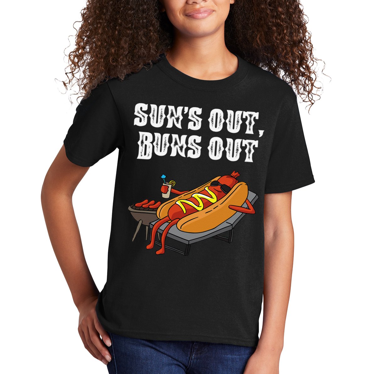 Suns Out Hot Dog Buns Out Funny Sausage BBQ Food Lover Gift Kids T-Shirt
