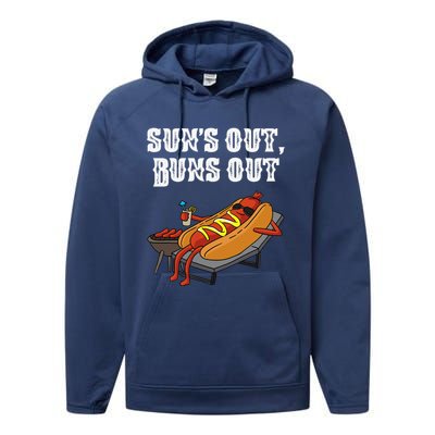 Suns Out Hot Dog Buns Out Funny Sausage BBQ Food Lover Gift Performance Fleece Hoodie