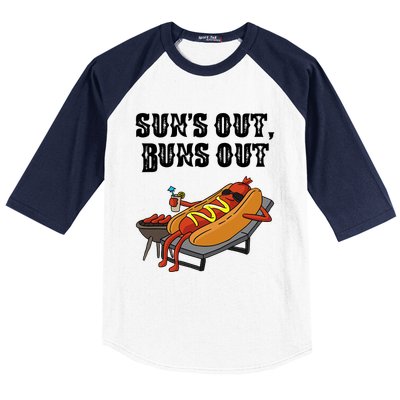 Suns Out Hot Dog Buns Out Funny Sausage BBQ Food Lover Gift Baseball Sleeve Shirt