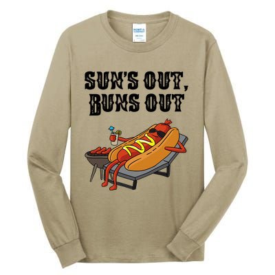 Suns Out Hot Dog Buns Out Funny Sausage BBQ Food Lover Gift Tall Long Sleeve T-Shirt