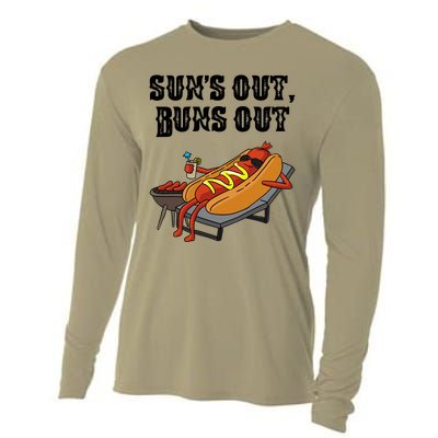 Suns Out Hot Dog Buns Out Funny Sausage BBQ Food Lover Gift Cooling Performance Long Sleeve Crew