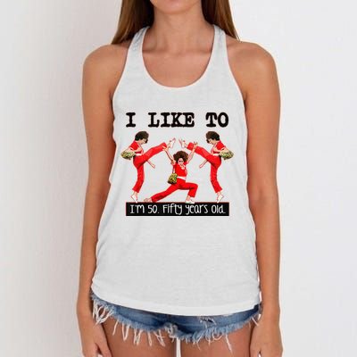 Sally OMalley IM 50 I Like To Kick Streth And Kick Women's Knotted Racerback Tank